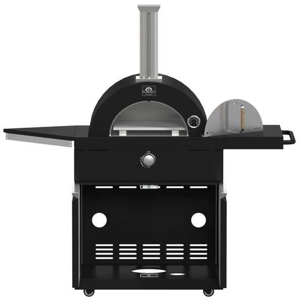 All'Aperto 87,600 BTU BBQ, Sink & Bar Module, Gas Pizza Oven, Black Sintered Stone Countertops