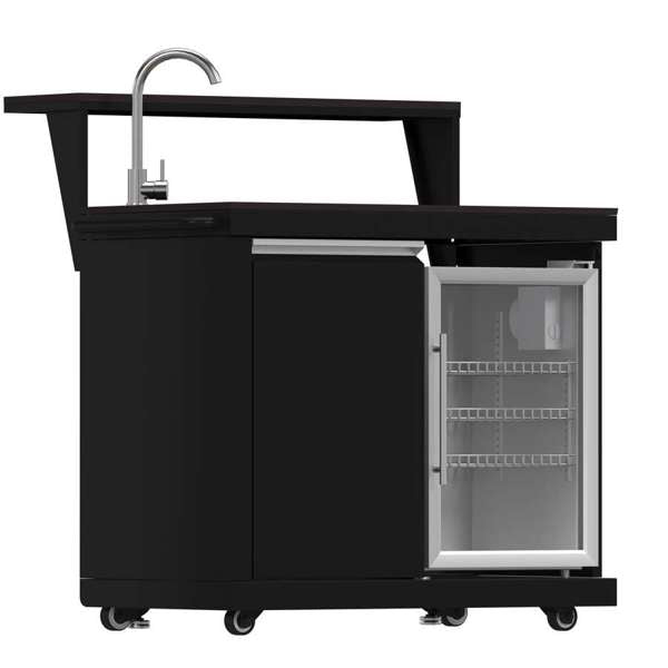All'Aperto 87,600 BTU BBQ, Sink & Bar Module, Gas Pizza Oven, Black Sintered Stone Countertops