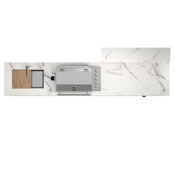 Rimini Outdoor Kitchen: 30" BBQ 62,600 BTU, 4.8 cu.ft. Refrigerators, White Countertops