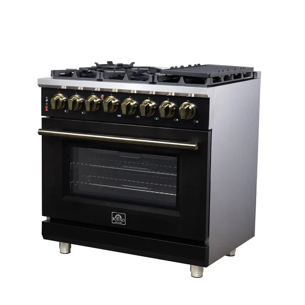 Forno Massimo 36-Inch Freestanding Dual Fuel Range, 6 Burners, Convection Oven