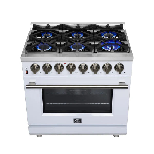 Forno Massimo 36-Inch Freestanding Dual Fuel Range, 6 Burners, Convection Oven