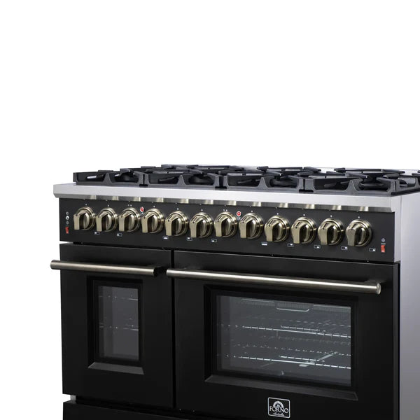 Forno Massimo 48-Inch Freestanding Dual Fuel Range, 8 Burners, Double Convection Ovens