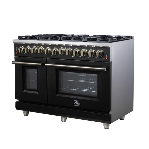 Forno Massimo 48-Inch Freestanding Dual Fuel Range, 8 Burners, Double Convection Ovens