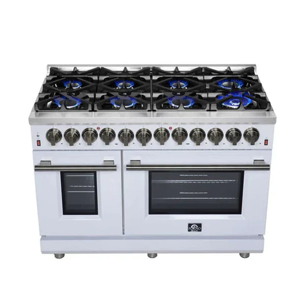 Forno Massimo 48-Inch Freestanding Dual Fuel Range, 8 Burners, Double Convection Ovens