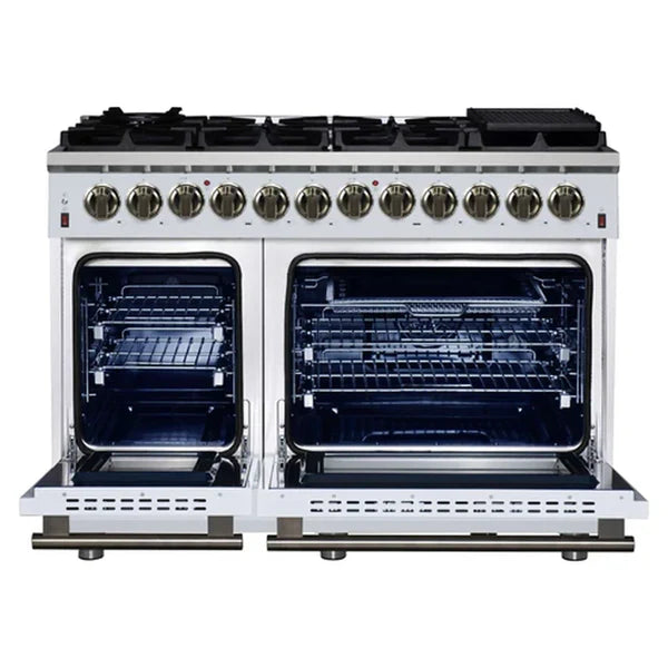Forno Massimo 48-Inch Freestanding Dual Fuel Range, 8 Burners, Double Convection Ovens