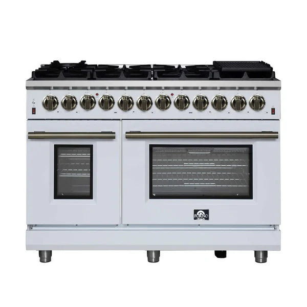 Forno Massimo 48-Inch Freestanding Dual Fuel Range, 8 Burners, Double Convection Ovens