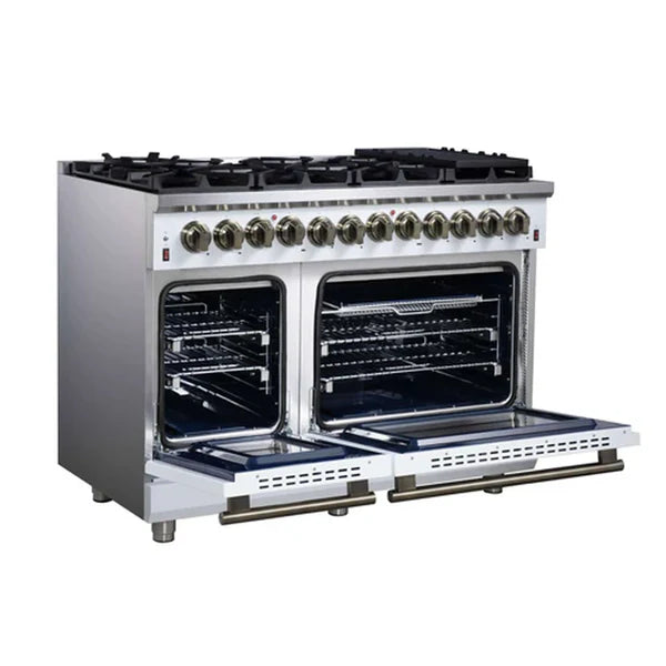 Forno Massimo 48-Inch Freestanding Dual Fuel Range, 8 Burners, Double Convection Ovens