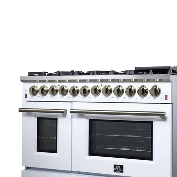 Forno Massimo 48-Inch Freestanding Dual Fuel Range, 8 Burners, Double Convection Ovens