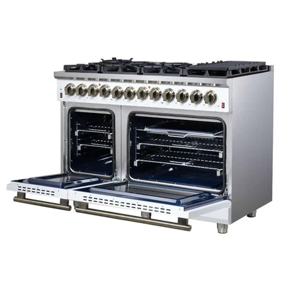 Forno Massimo 48-Inch Freestanding Dual Fuel Range, 8 Burners, Double Convection Ovens