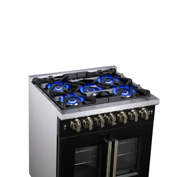 Forno Capriasca 30-Inch Freestanding French Door Dual Fuel Range, 4 Burners, True Convection Oven