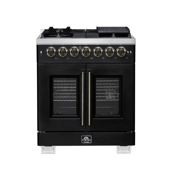 Forno Capriasca 30-Inch Freestanding French Door Dual Fuel Range, 4 Burners, True Convection Oven