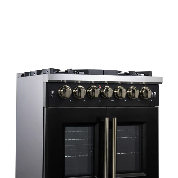 Forno Capriasca 30-Inch Freestanding French Door Dual Fuel Range, 4 Burners, True Convection Oven