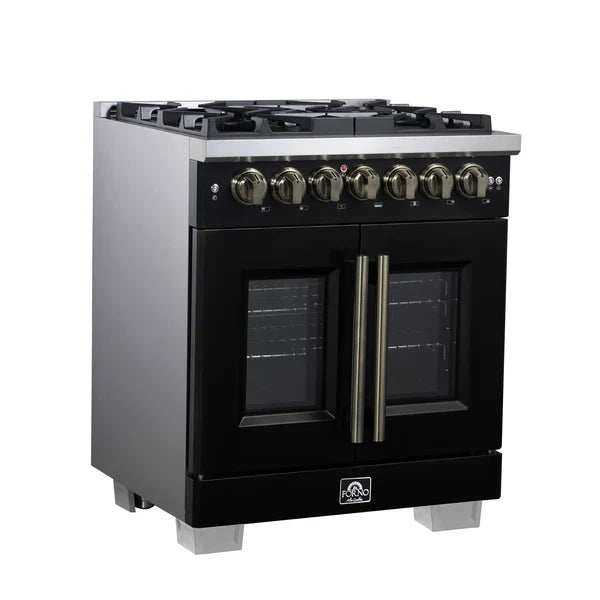 Forno Capriasca 30-Inch Freestanding French Door Dual Fuel Range, 4 Burners, True Convection Oven