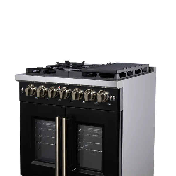 Forno Capriasca 30-Inch Freestanding French Door Dual Fuel Range, 4 Burners, True Convection Oven