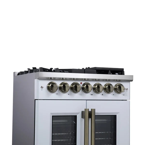 Forno Capriasca 30-Inch Freestanding French Door Dual Fuel Range, 4 Burners, True Convection Oven