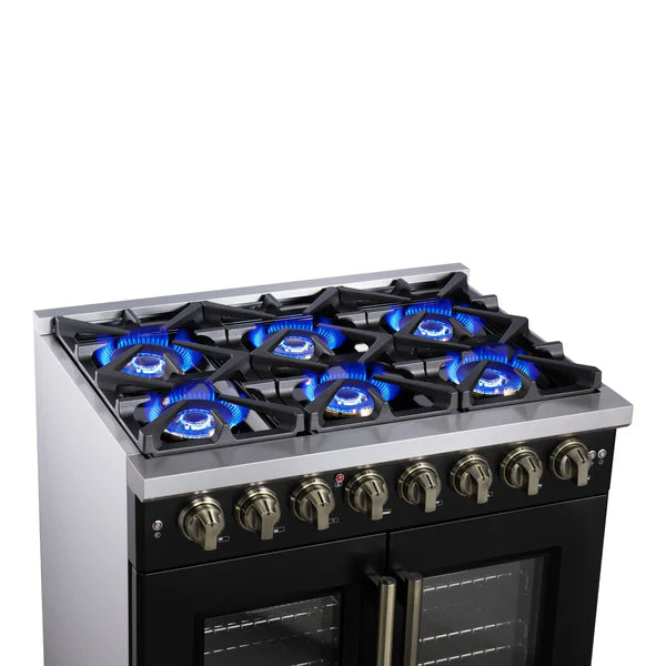 Forno Capriasca 36-Inch Freestanding French Door Dual Fuel Range, 6 Burners, True Convection Oven