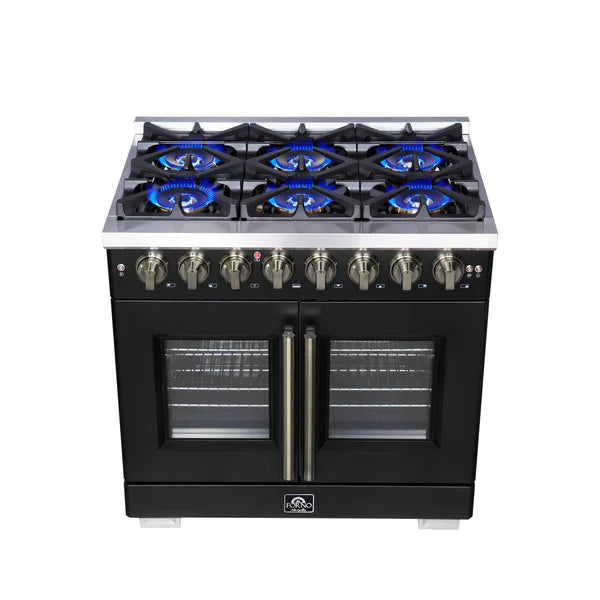 Forno Capriasca 36-Inch Freestanding French Door Dual Fuel Range, 6 Burners, True Convection Oven