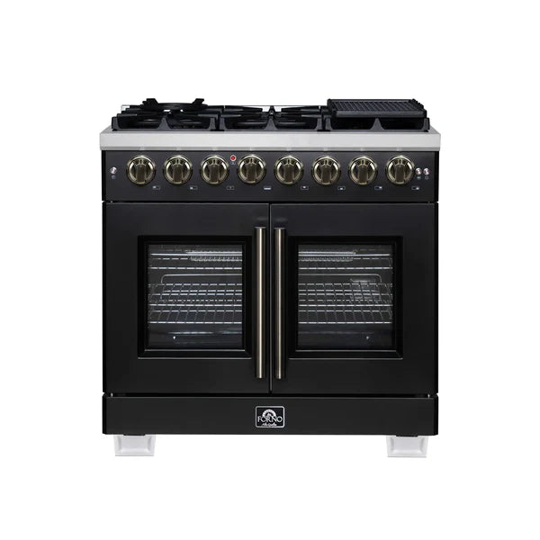 Forno Capriasca 36-Inch Freestanding French Door Dual Fuel Range, 6 Burners, True Convection Oven