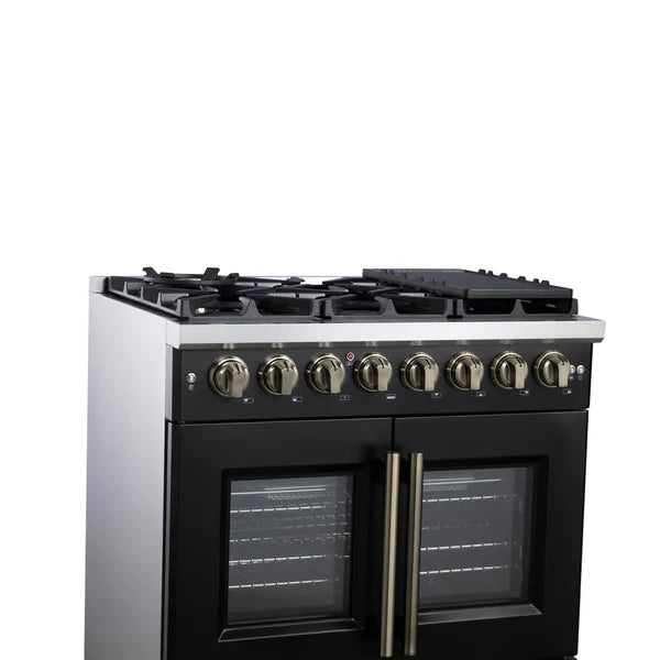 Forno Capriasca 36-Inch Freestanding French Door Dual Fuel Range, 6 Burners, True Convection Oven