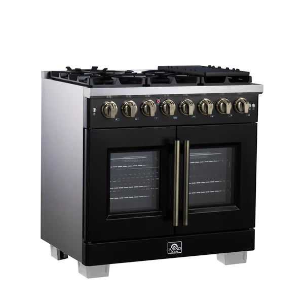 Forno Capriasca 36-Inch Freestanding French Door Dual Fuel Range, 6 Burners, True Convection Oven