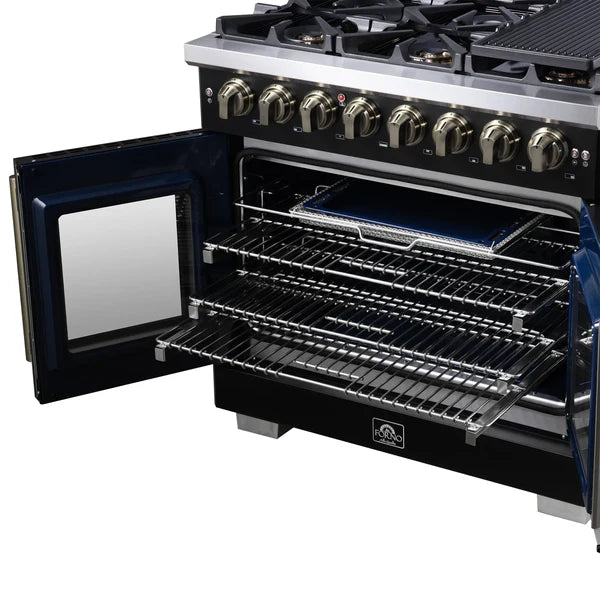 Forno Capriasca 36-Inch Freestanding French Door Dual Fuel Range, 6 Burners, True Convection Oven
