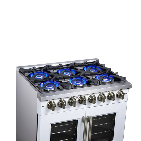 Forno Capriasca 36-Inch Freestanding French Door Dual Fuel Range, 6 Burners, True Convection Oven