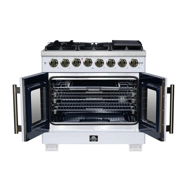 Forno Capriasca 36-Inch Freestanding French Door Dual Fuel Range, 6 Burners, True Convection Oven