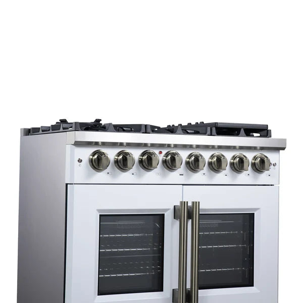 Forno Capriasca 36-Inch Freestanding French Door Dual Fuel Range, 6 Burners, True Convection Oven