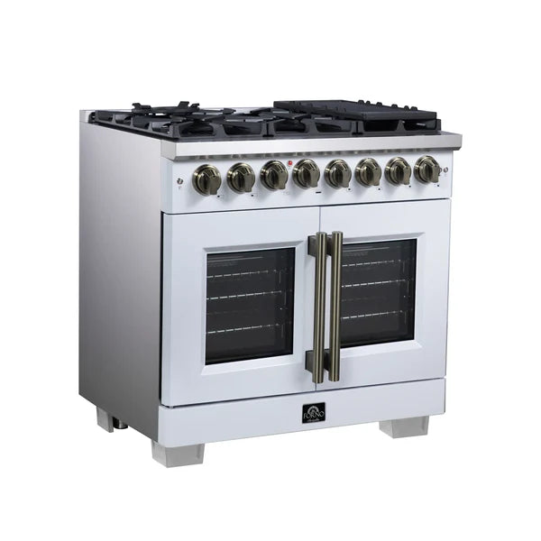 Forno Capriasca 36-Inch Freestanding French Door Dual Fuel Range, 6 Burners, True Convection Oven