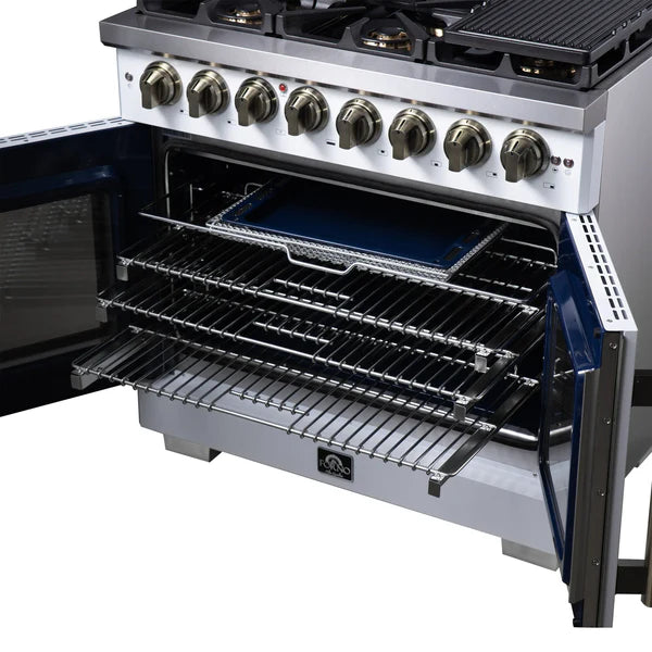 Forno Capriasca 36-Inch Freestanding French Door Dual Fuel Range, 6 Burners, True Convection Oven