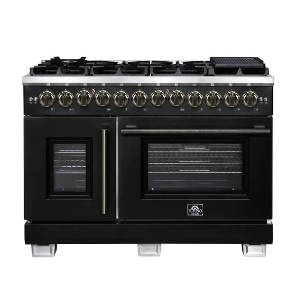 Forno Capriasca 48-Inch Freestanding French Door Dual Fuel Range, 8 Burners, True Convection Oven