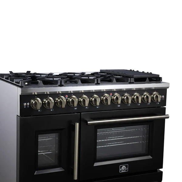 Forno Capriasca 48-Inch Freestanding French Door Dual Fuel Range, 8 Burners, True Convection Oven