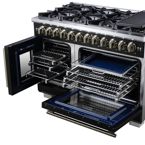 Forno Capriasca 48-Inch Freestanding French Door Dual Fuel Range, 8 Burners, True Convection Oven
