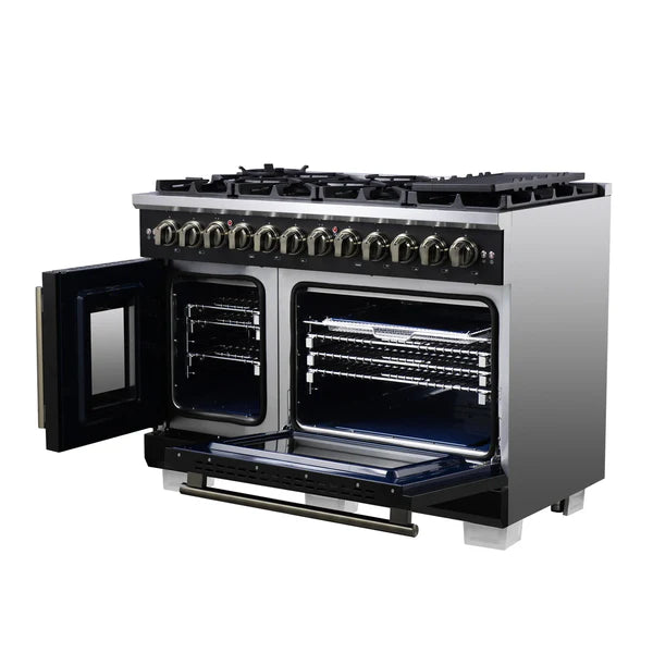 Forno Capriasca 48-Inch Freestanding French Door Dual Fuel Range, 8 Burners, True Convection Oven