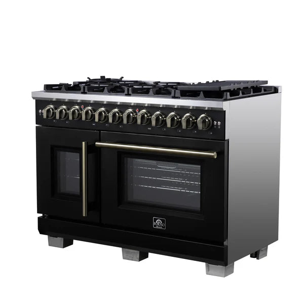 Forno Capriasca 48-Inch Freestanding French Door Dual Fuel Range, 8 Burners, True Convection Oven