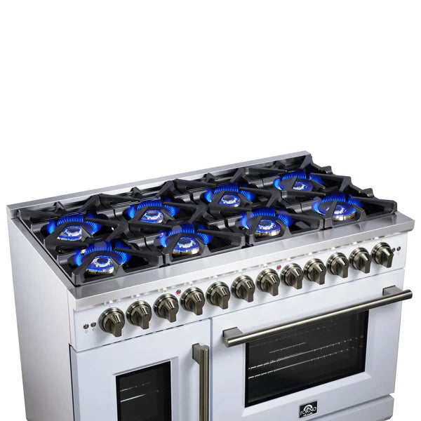 Forno Capriasca 48-Inch Freestanding French Door Dual Fuel Range, 8 Burners, True Convection Oven