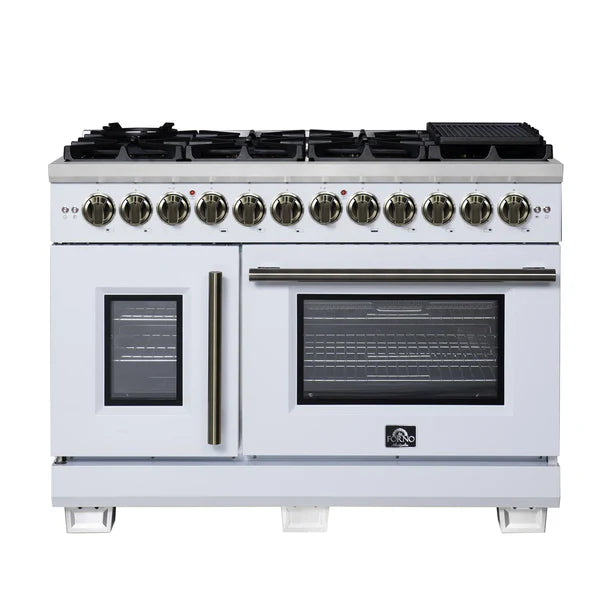 Forno Capriasca 48-Inch Freestanding French Door Dual Fuel Range, 8 Burners, True Convection Oven