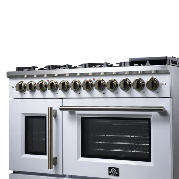 Forno Capriasca 48-Inch Freestanding French Door Dual Fuel Range, 8 Burners, True Convection Oven