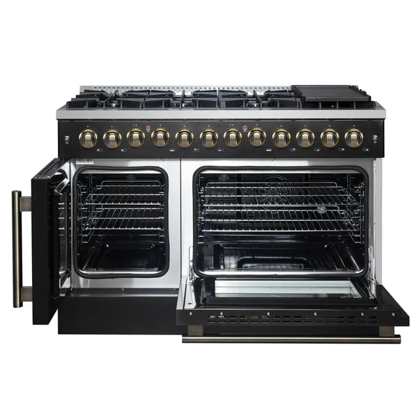 FORNO Galiano 48-Inch French Door Dual Fuel Range All Stainless Steel, 8 Sealed Burners, 107,000 BTU, Griddle, 6.58 cu.ft. Double Ovens