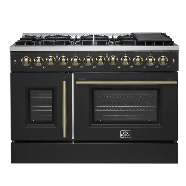 FORNO Galiano 48-Inch French Door Dual Fuel Range All Stainless Steel, 8 Sealed Burners, 107,000 BTU, Griddle, 6.58 cu.ft. Double Ovens
