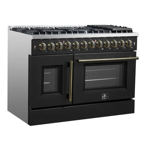 FORNO Galiano 48-Inch French Door Dual Fuel Range All Stainless Steel, 8 Sealed Burners, 107,000 BTU, Griddle, 6.58 cu.ft. Double Ovens