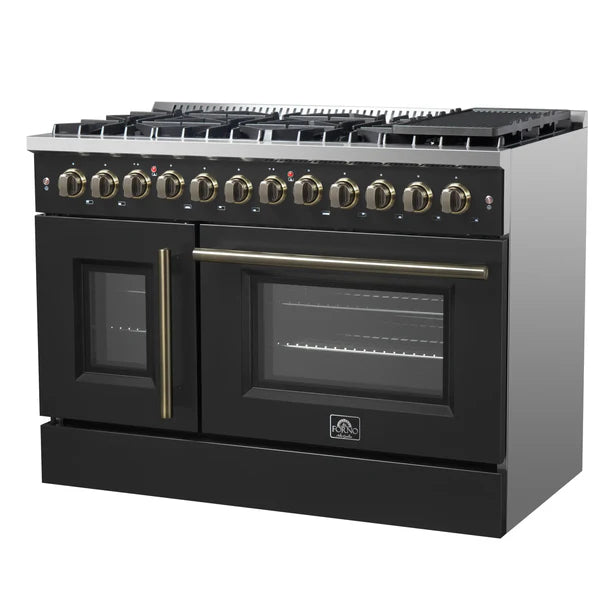 FORNO Galiano 48-Inch French Door Dual Fuel Range All Stainless Steel, 8 Sealed Burners, 107,000 BTU, Griddle, 6.58 cu.ft. Double Ovens