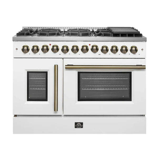 FORNO Galiano 48-Inch French Door Dual Fuel Range All Stainless Steel, 8 Sealed Burners, 107,000 BTU, Griddle, 6.58 cu.ft. Double Ovens