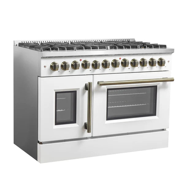 FORNO Galiano 48-Inch French Door Dual Fuel Range All Stainless Steel, 8 Sealed Burners, 107,000 BTU, Griddle, 6.58 cu.ft. Double Ovens