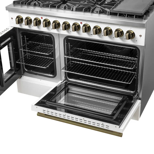 FORNO Galiano 48-Inch French Door Dual Fuel Range All Stainless Steel, 8 Sealed Burners, 107,000 BTU, Griddle, 6.58 cu.ft. Double Ovens