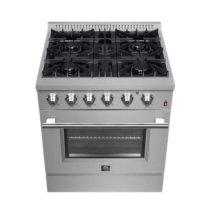 Forno Marco 30-Inch Dual Fuel Range, Stainless Steel, 4 Burners, 37,000 BTU, True Convection Oven, Energy Efficient
