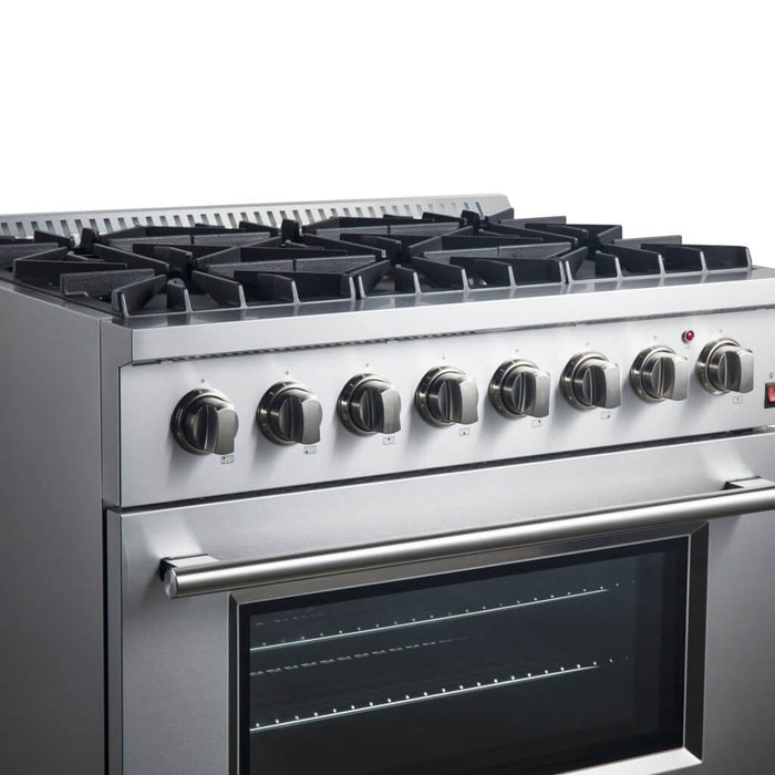 Forno Marco 36-Inch Dual Fuel Range, Stainless Steel, 6 Burners, 67,000 BTU, True Convection Oven, Energy Efficient