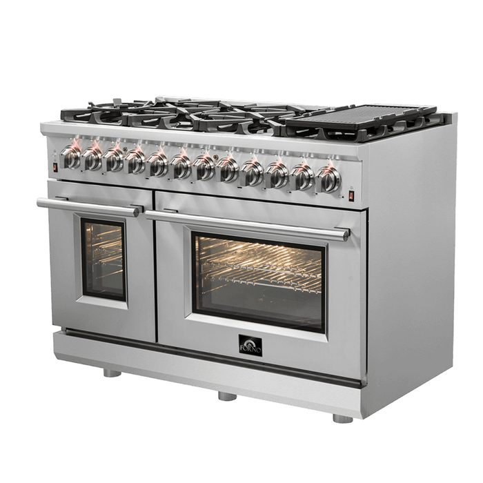 Forno Massimo 48-Inch Freestanding Dual Fuel Range, 8 Burners, Double Convection Ovens
