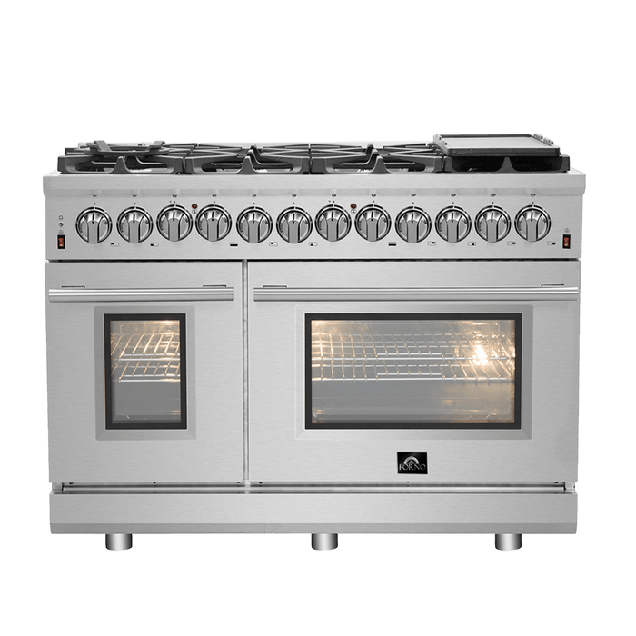 Forno Massimo 48-Inch Freestanding Dual Fuel Range, 8 Burners, Double Convection Ovens