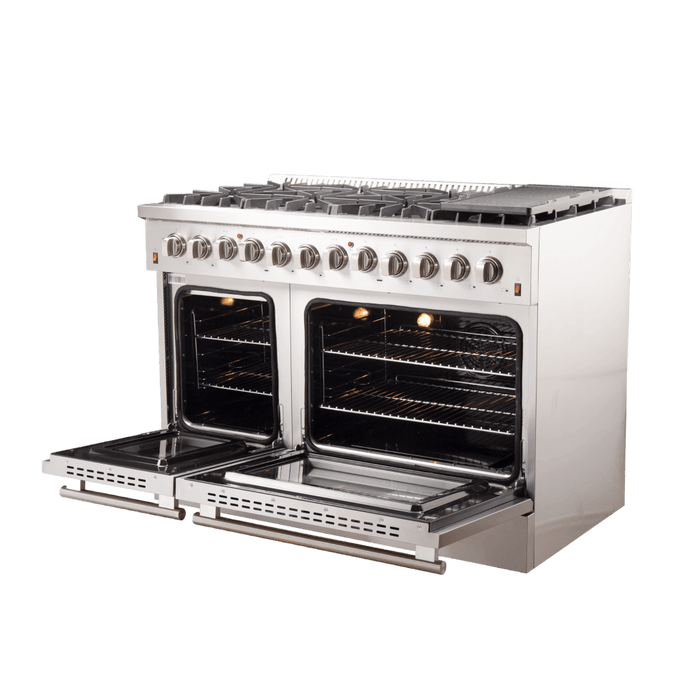 Forno Galiano 48-Inch Freestanding Dual Fuel Range, 8 Burners, Double Convection Ovens